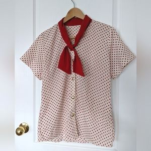 Vintage Blouse Red White polka and cute neck tie